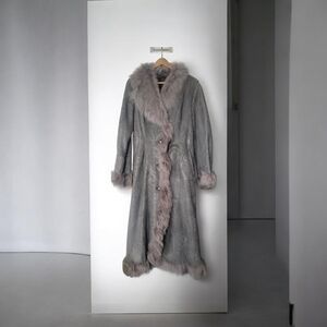 Genuine Italian Suede Fur Lined Jacket Gray Shimmer Trim Luxury Jacket Coat